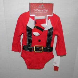 Bloomin' Baby Christmas Bodysuit Hat Socks Set 3-6 Months NWT Red Santa Suit